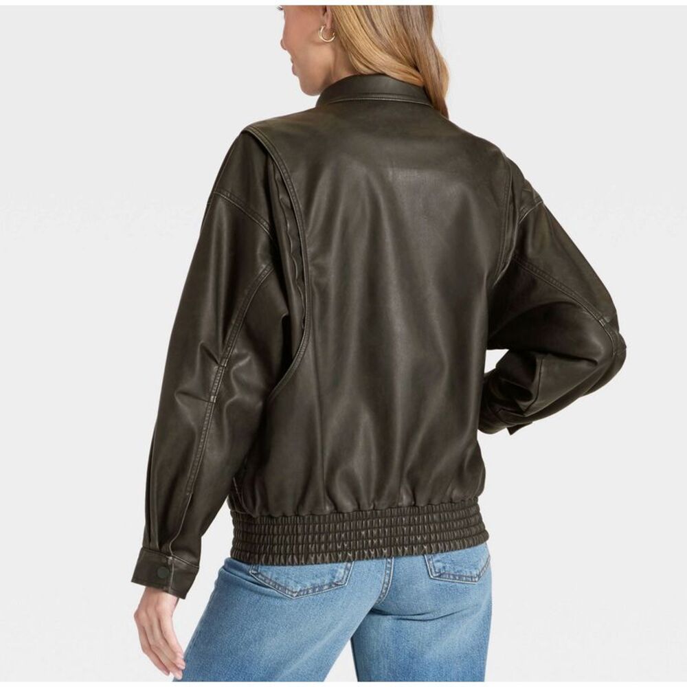 Women's Relaxed Faux Leather Bomber Jacket - Universal Thread Black XS - Picture 4 of 4